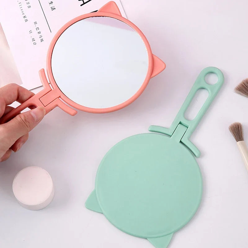 Cat Ears Foldable HD Makeup Mirror – Portable Handheld & Desktop