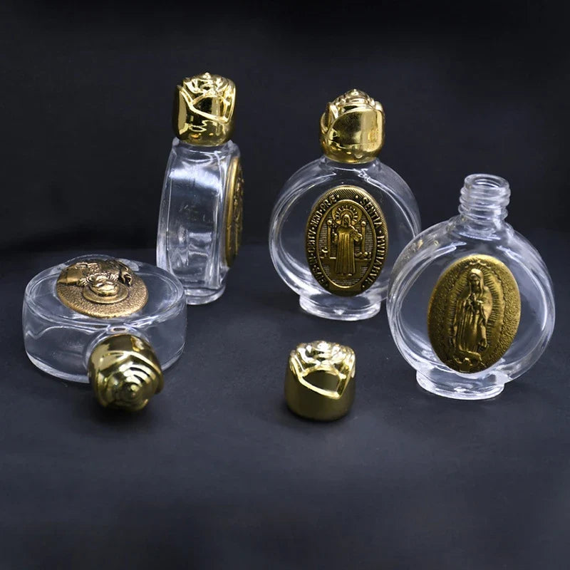 Beautiful Gold Rose Crystal Glass Empty Holy Water Jesus Bottle