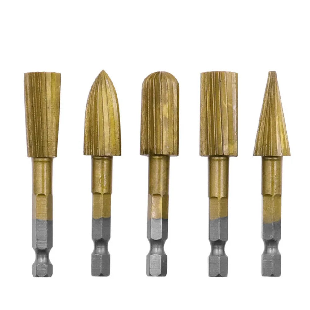 6.3mm HSS Rotary File Set – 5pc Hex Handle Rotary Rasp Cutter
