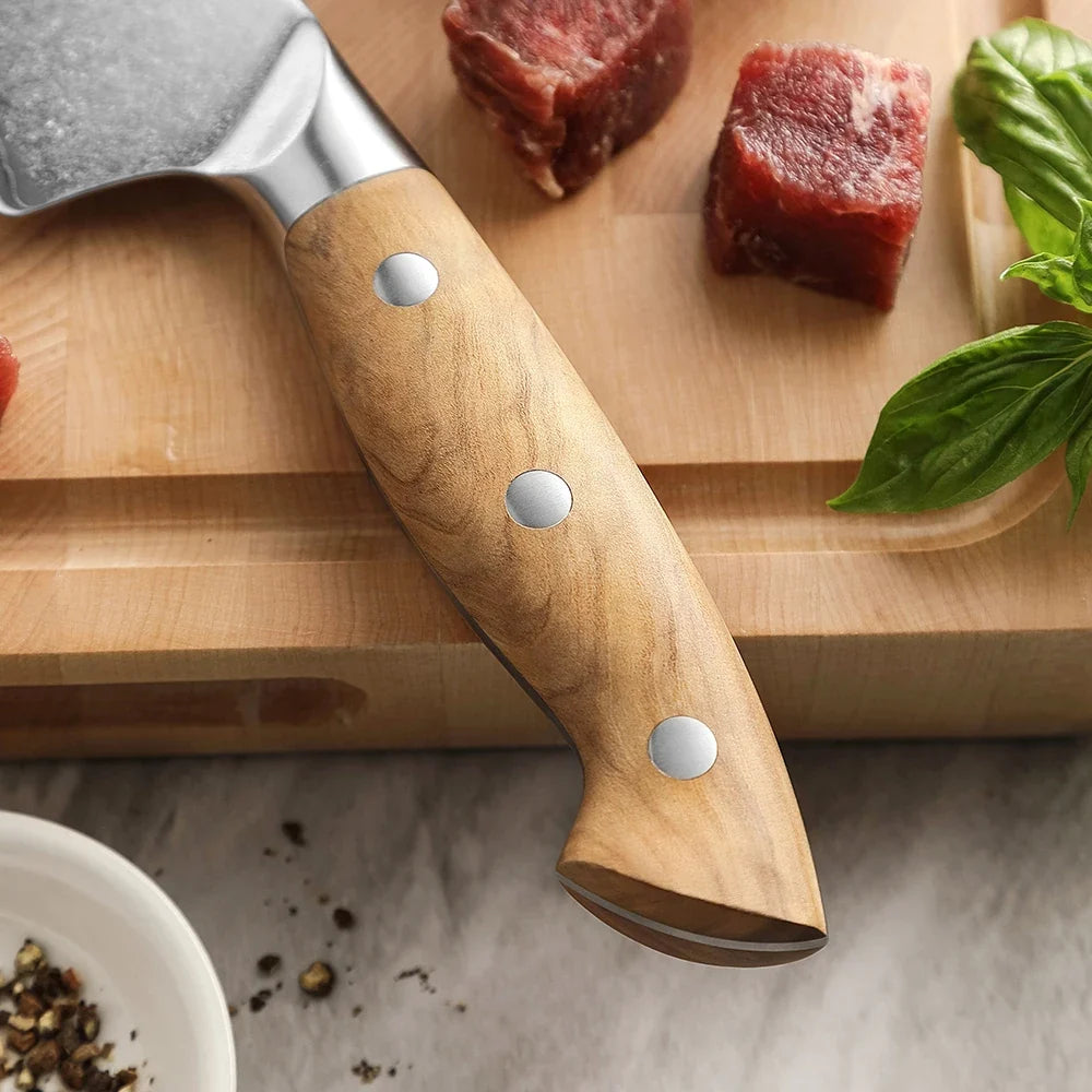 XINZUO 8-Inch Composite Steel Frozen Food Knife – Olive Wood