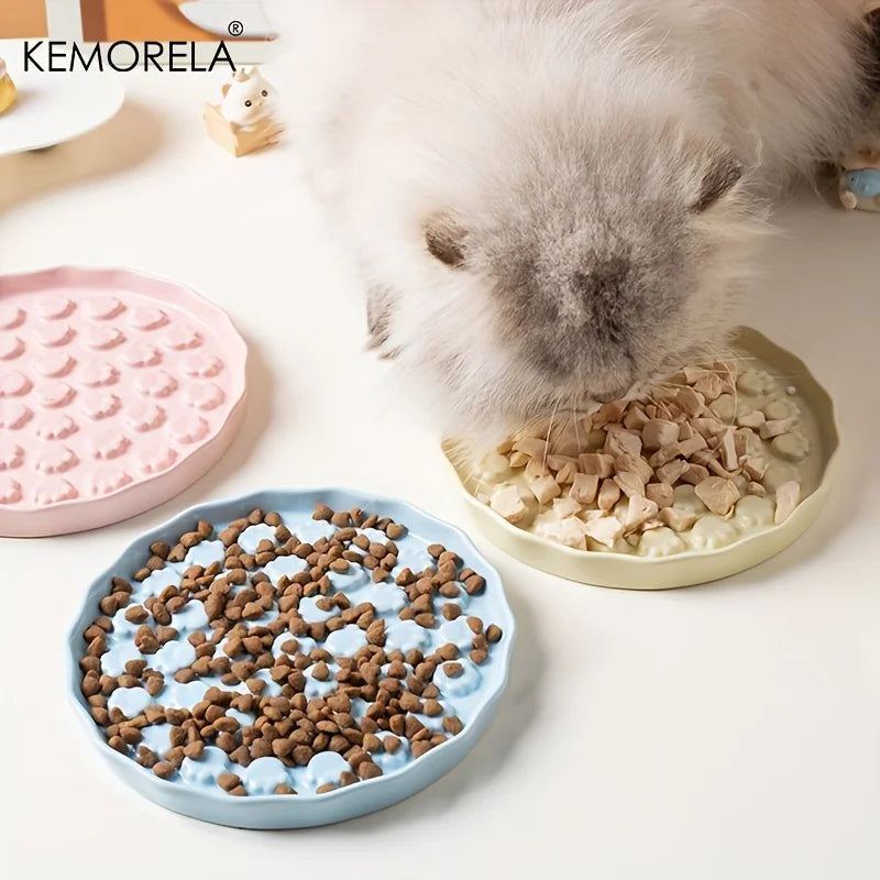 KEMORELA Ceramic Slow Feed Cat Bowl – Paw Design Pet Dish