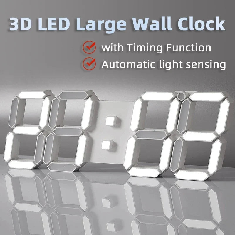 3D LED Digital Wall Clock – USB Alarm, Timer & Temp Display