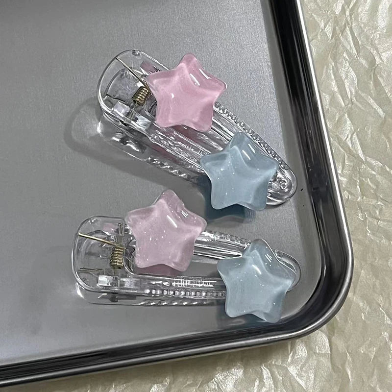 Y2K Star Pentagram Hair Clip – Cute Pink Blue Resin Hairpin