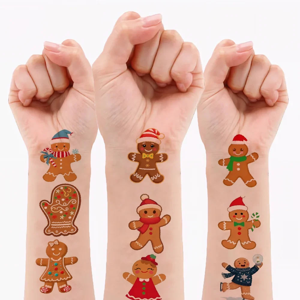 54pcs Christmas Gingerbread Temporary Tattoos – Waterproof Stickers