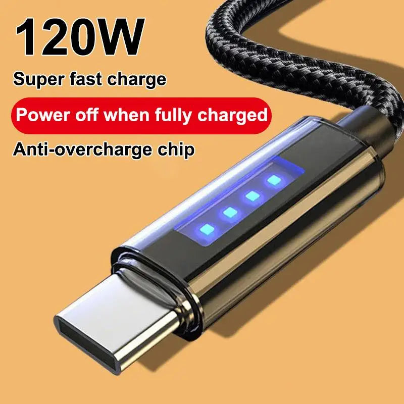 120W 6A Fast Charging USB Cable – Auto Cut-Off Data Cord