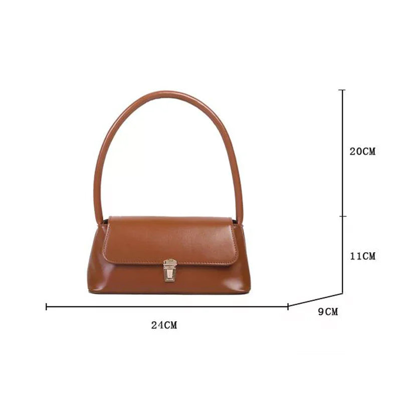 Khaki PU Leather Shoulder Bag – Women's Casual Tote Purse