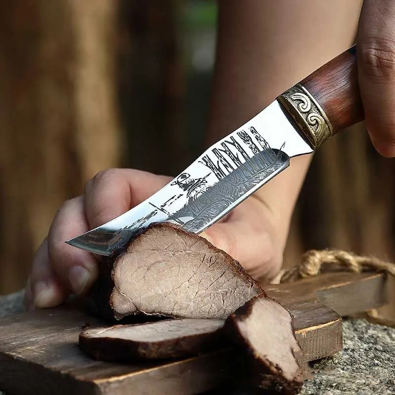 Etched Boning Knife – Copper & Zebrawood Handle | Stainless Steel
