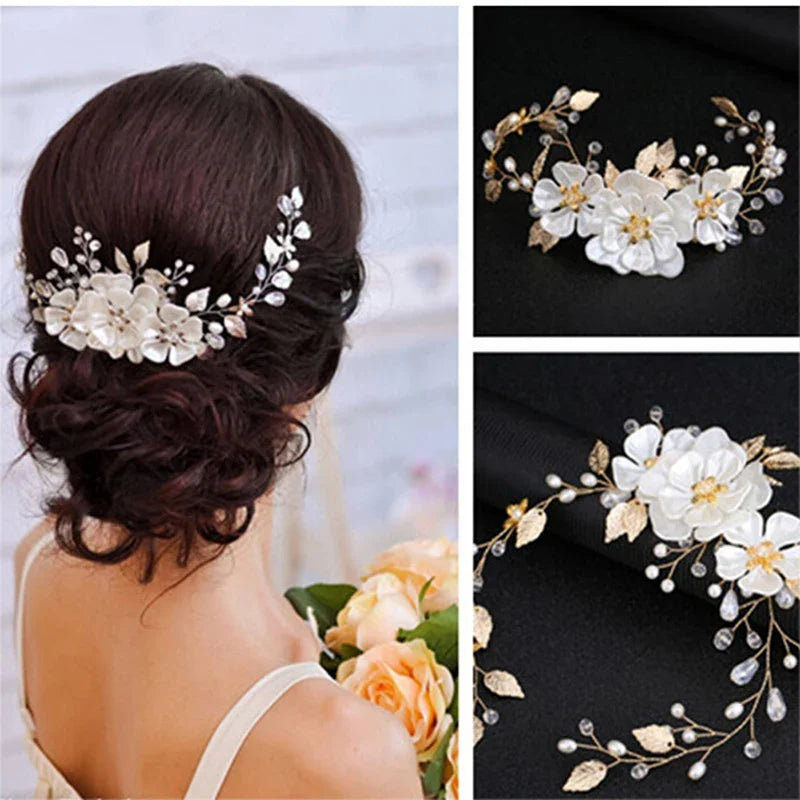 Bridal Crystal Pearl Flower Hair Clip | Wedding Hair Accessory