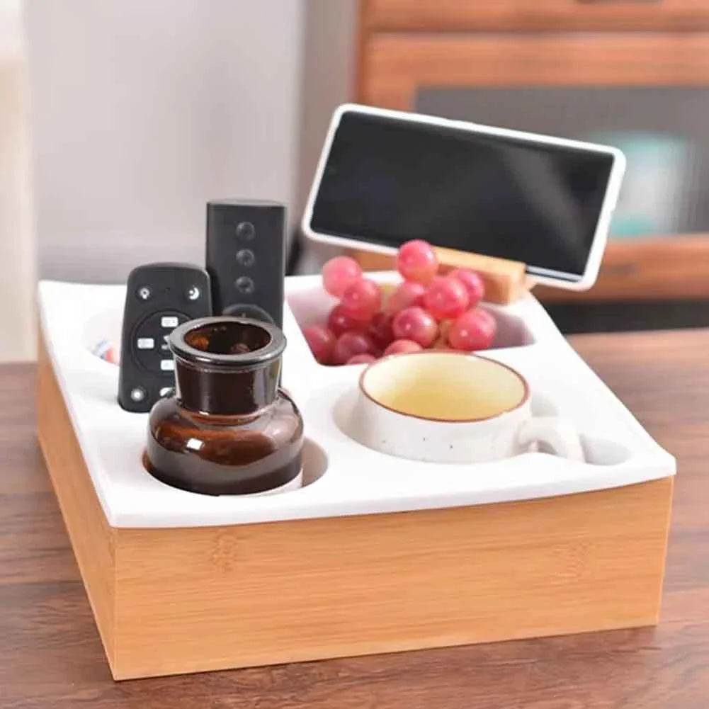 A36T-Car Cup Holder Removable Couch Drink Organizer Handy Tray Wooden
