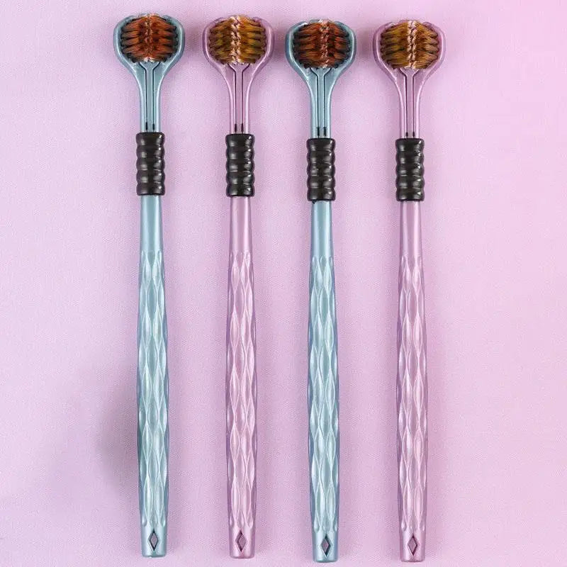 2-Pack 3D Three-Sided Toothbrush with Tongue Scraper 360°