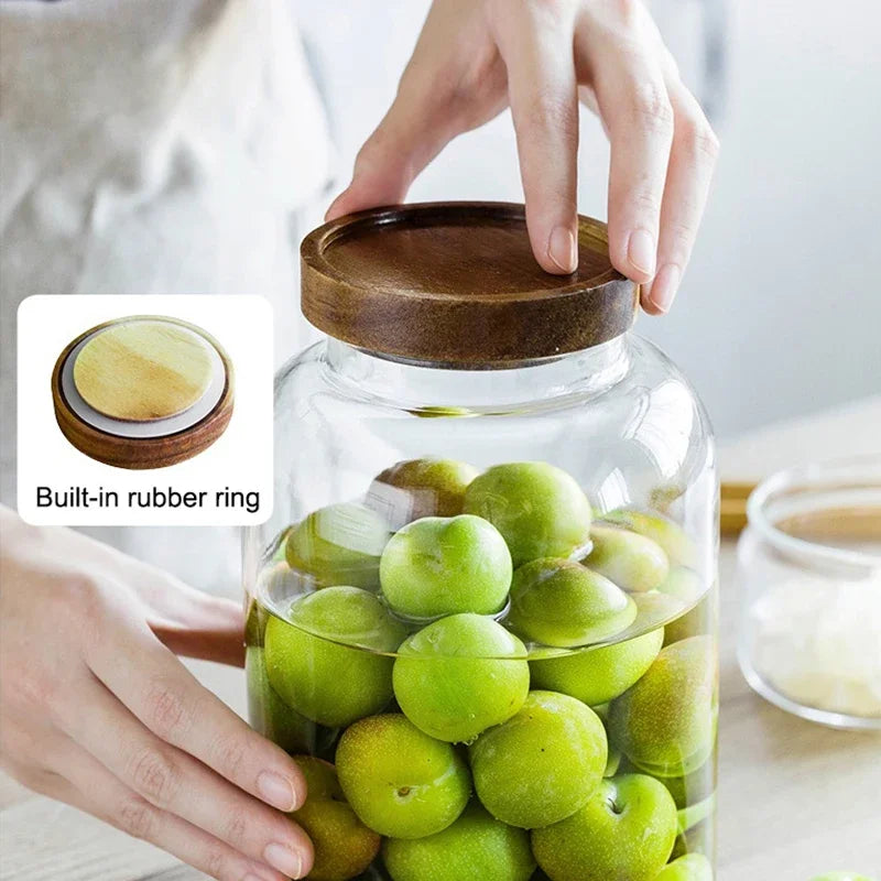 KEMORELA 3L Glass Jar with Acacia Airtight Lid – Food Storage