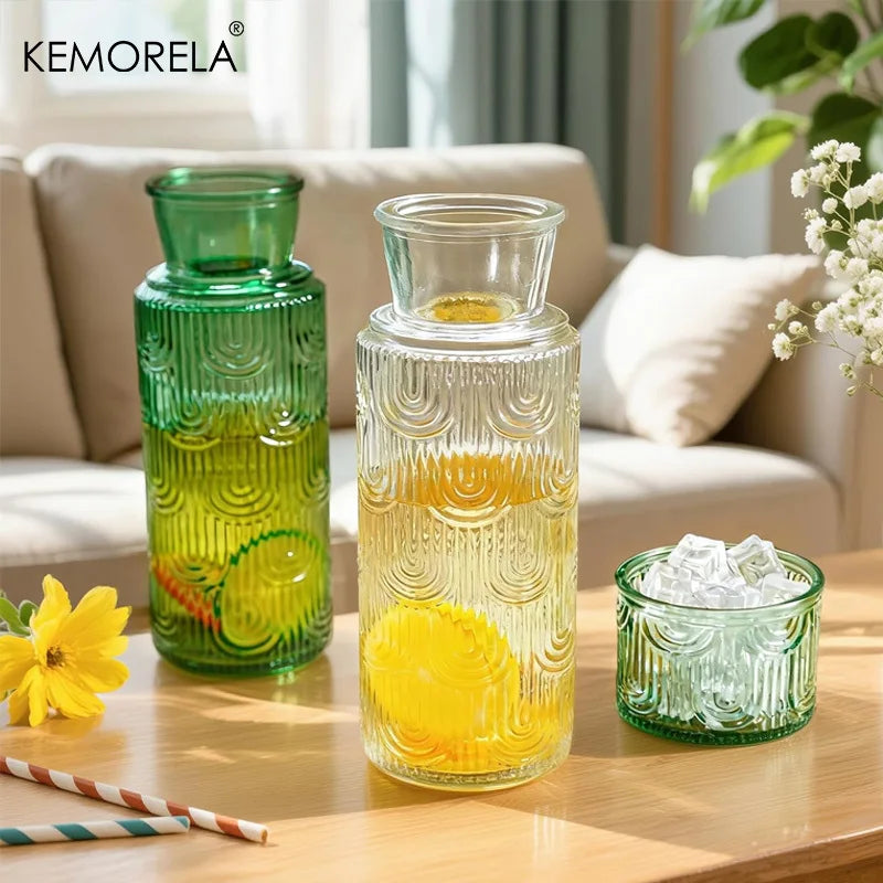 Vintage Glass Pitcher Set with Tumbler & Lid – Bedside Carafe