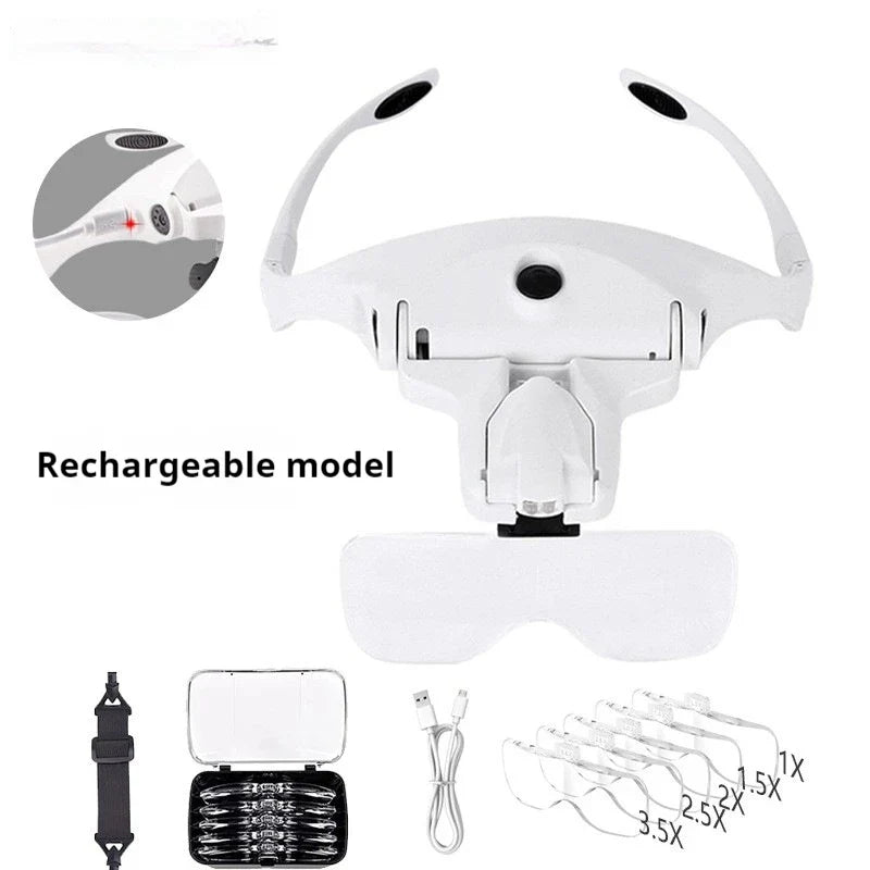 Head-Mounted LED Magnifying Glasses – 5-Speed Optical Loupe