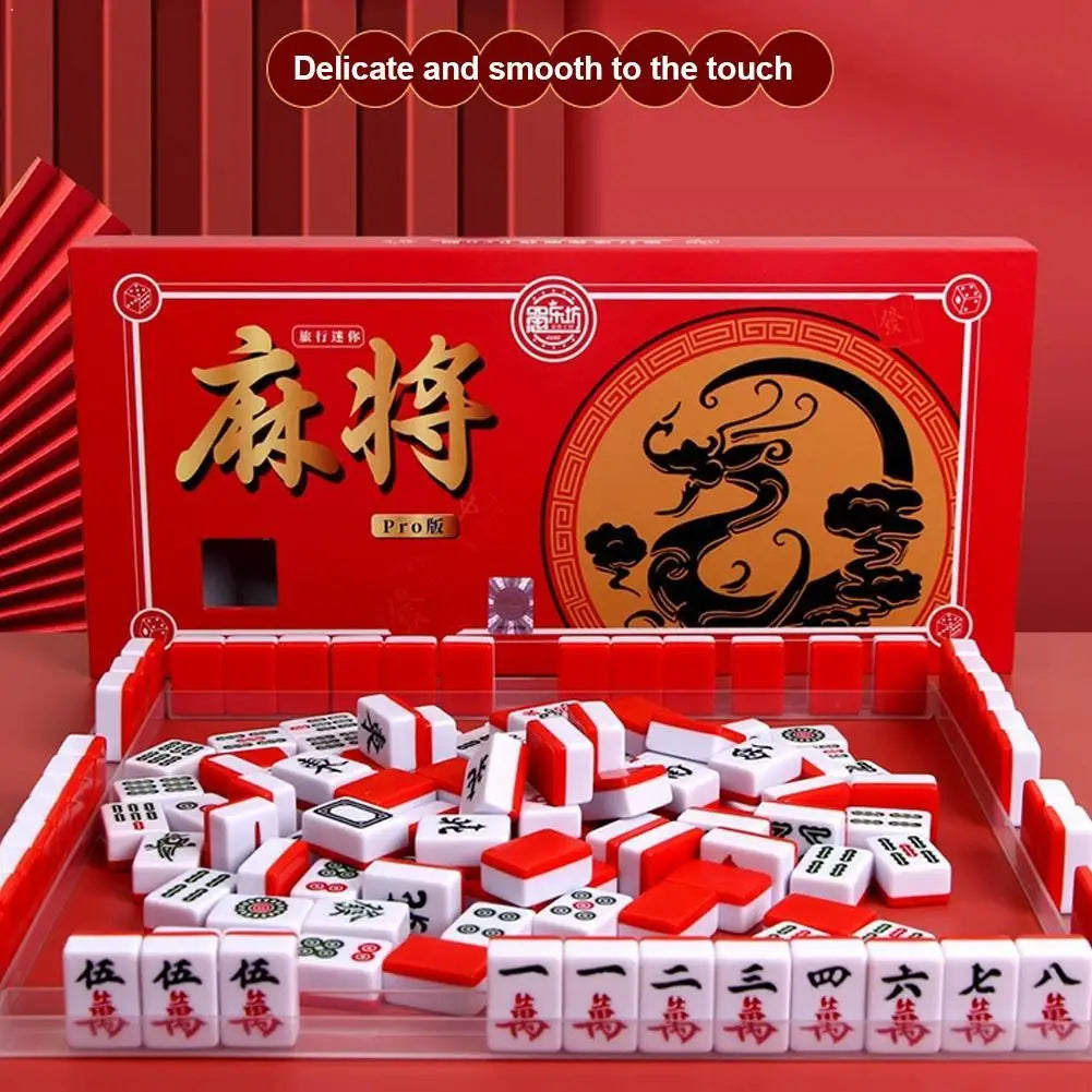 Mini Portable Chinese Mahjong Game Tiles Compact Board Family Outdoor