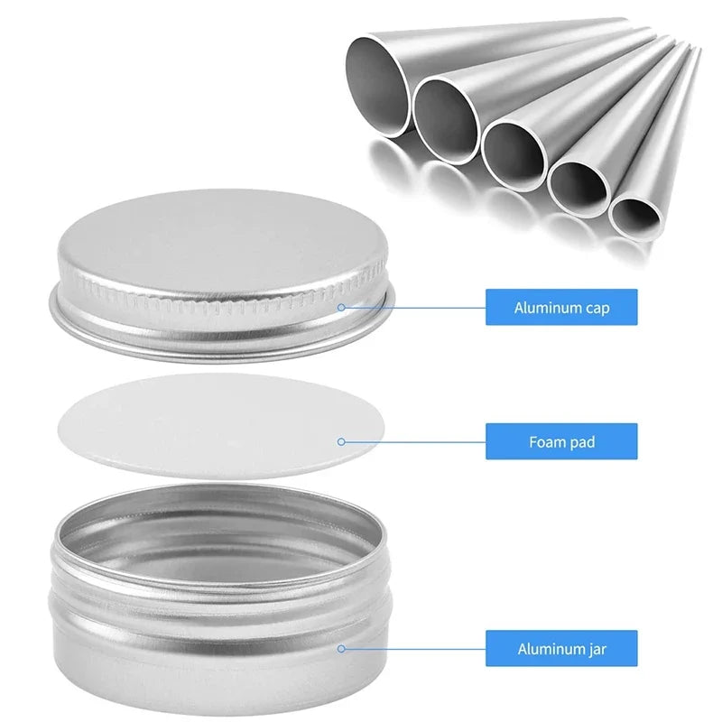 Metal Round Tins Aluminum Empty Silver Cans Screw Lid Jars Salve