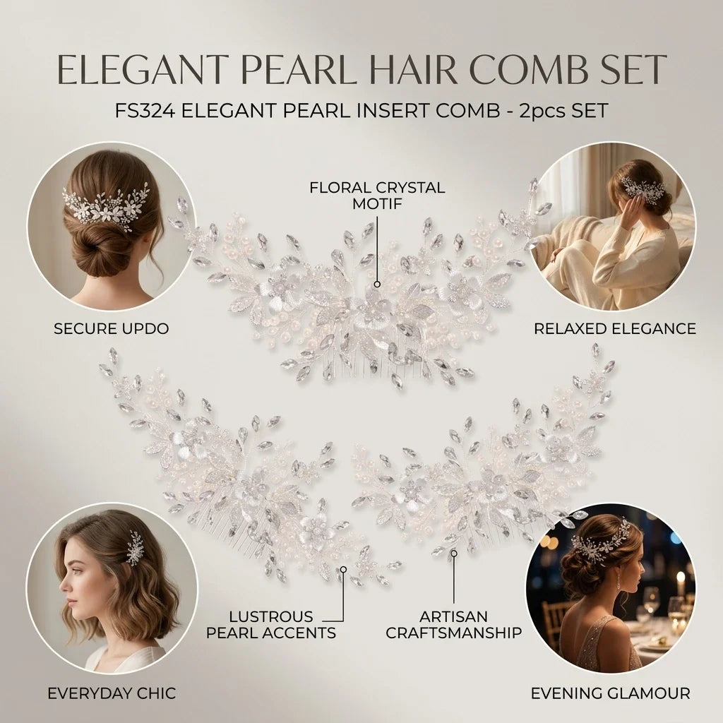 Pearl Hair Combs Set of 2 – Elegant Alloy Faux Pearl Design