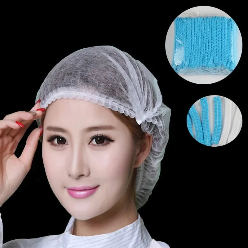 100-Pack Disposable Bouffant Caps – Breathable Dustproof Hair Covers