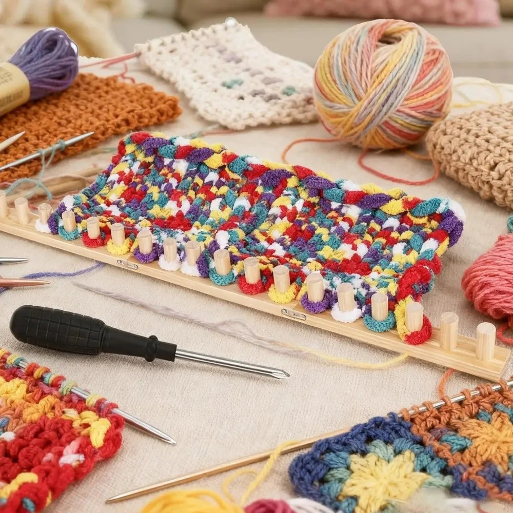 Adjustable Chunky Blanket Loom Kit – Multi-Size Pine Wood Frame