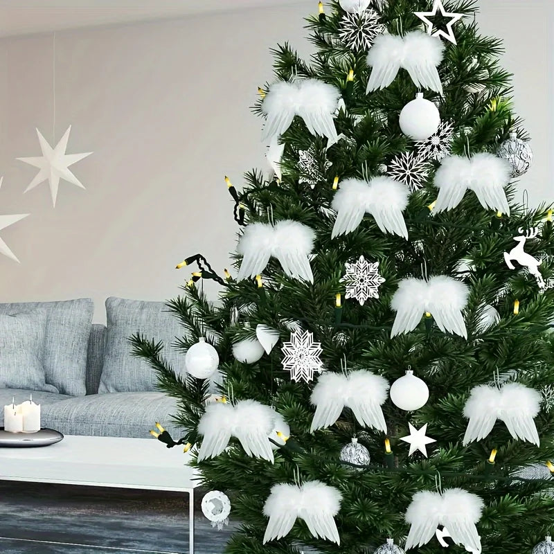 10 White Angel Wings Christmas Tree Ornaments | Feather Design