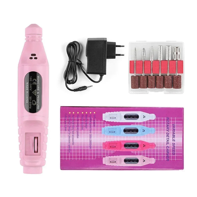 Electric Nail Drill Machine USB Plug & Milling Cutter Set