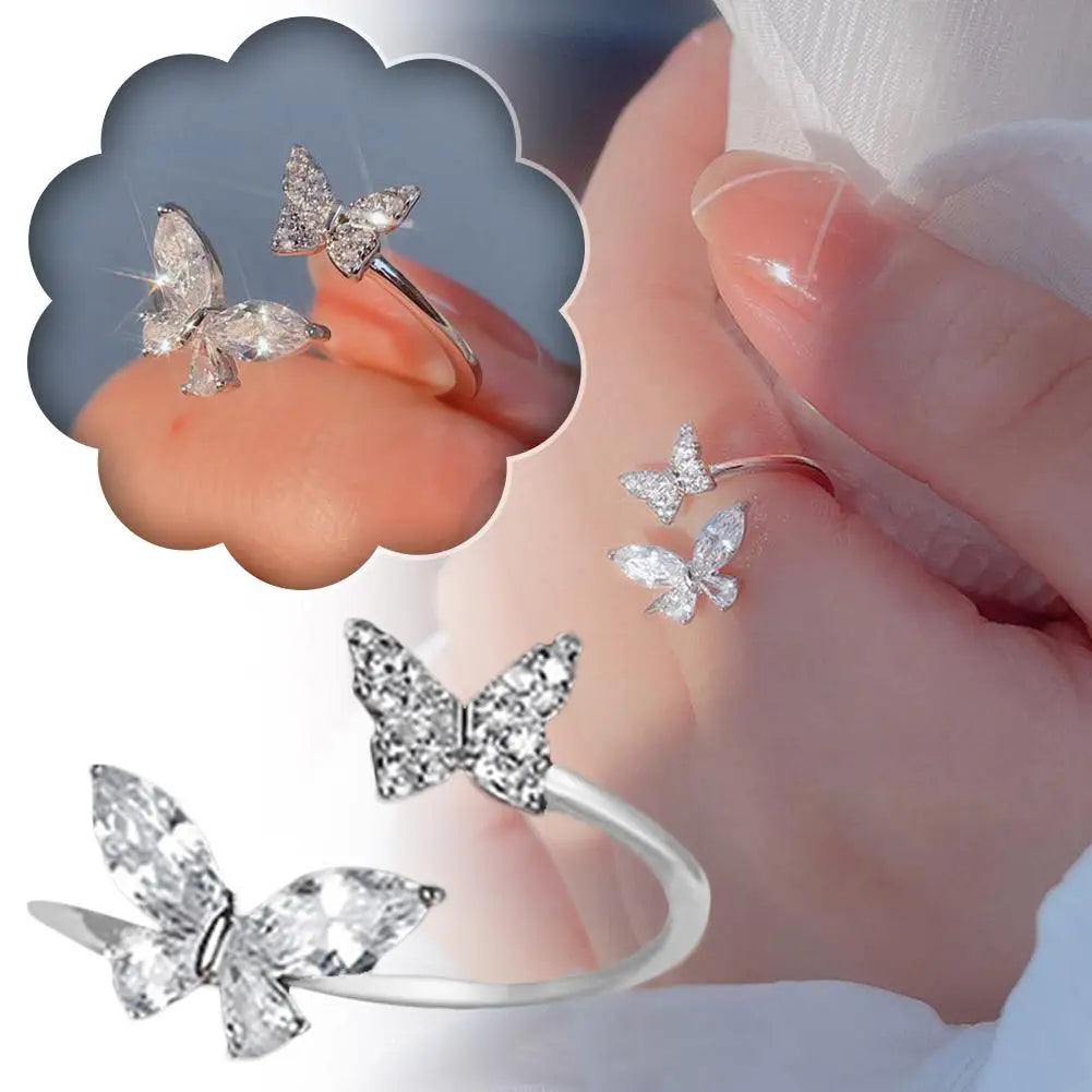 Adjustable Women Opening Butterfly Ring Ornament Girls Jewellery Rings