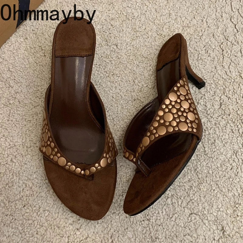 Vintage Clip Toe Women's Low Heel Slide Slippers | Summer Party