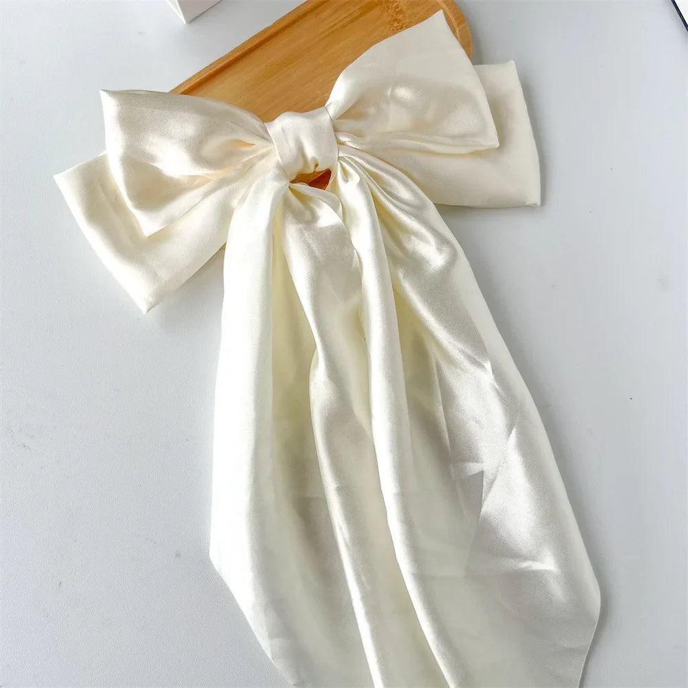 Solid Satin Bow Ribbon Hair Clips Women Elegant Bowknot Hairpins
