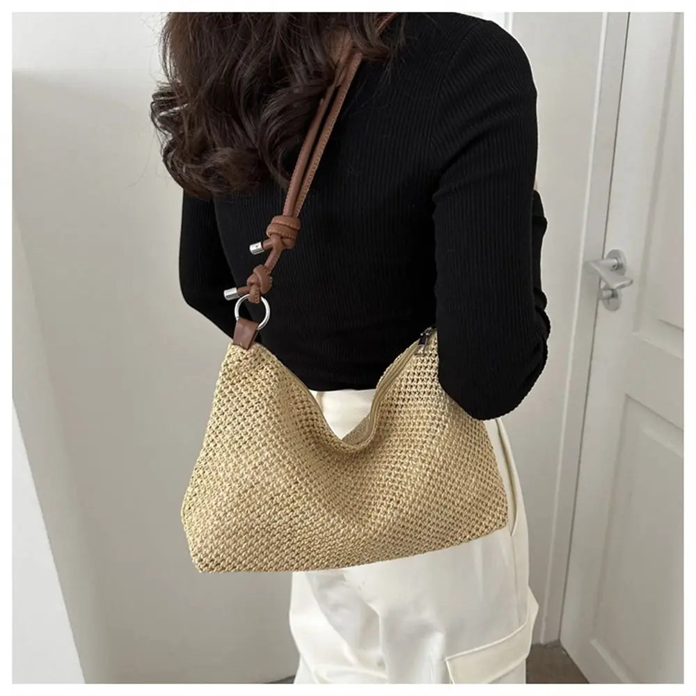 Women's Handmade Woven Straw Tote Bag – Rattan Beach Shoulder Bag
