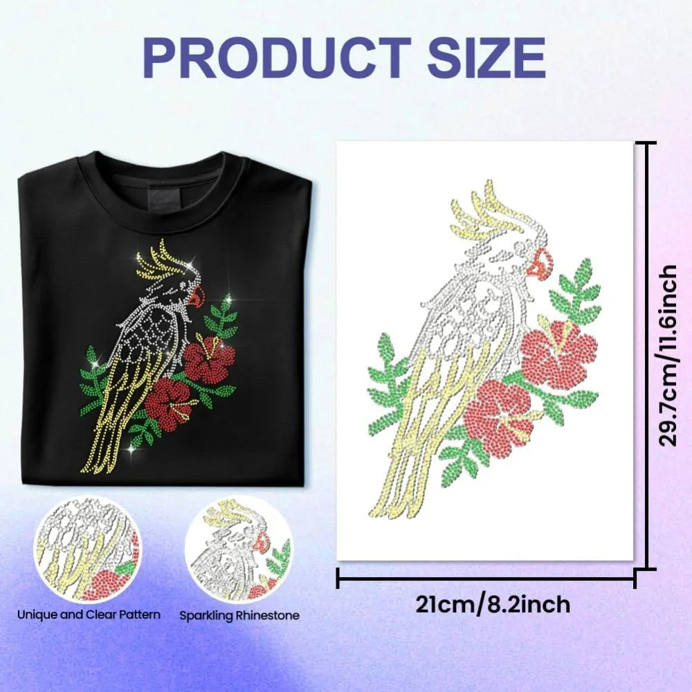 Large Rhinestone Parrot Iron-On Patch – 11.6" Sequin Appliqué