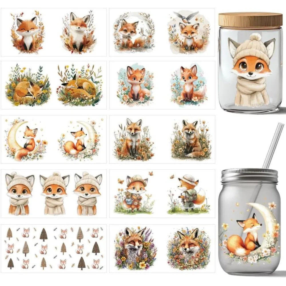 10 Pcs Fox UV DTF Transfer Stickers – Waterproof Cup Decals