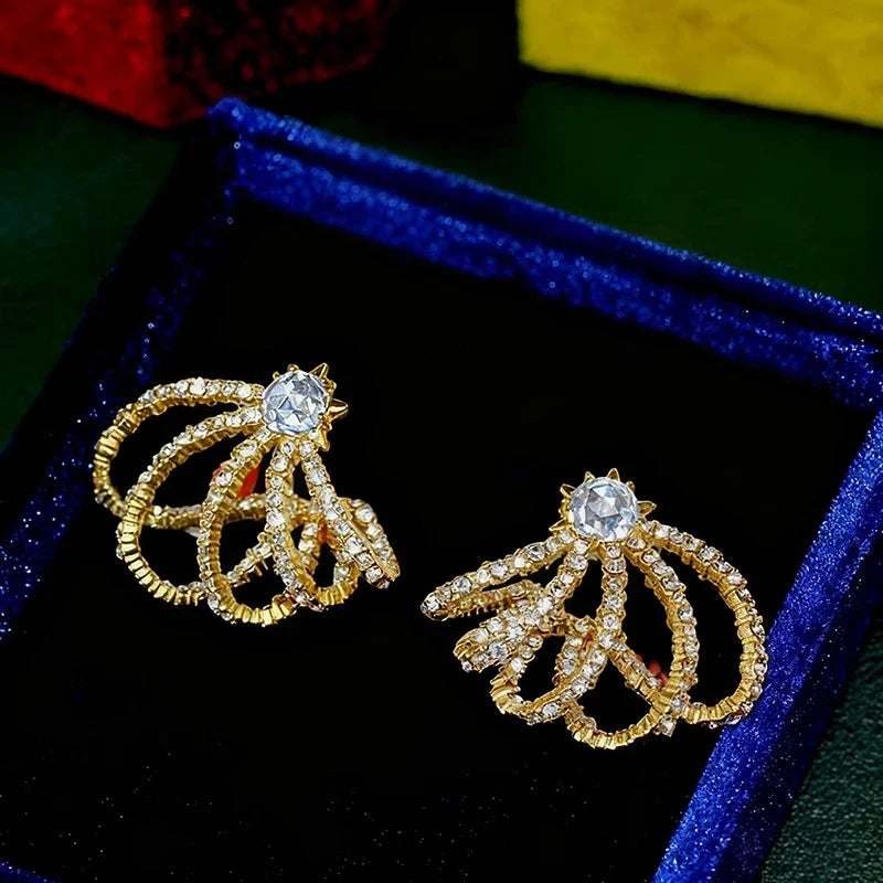 Huitan Hollow Claw Cubic Zirconia Stud Earrings for Women