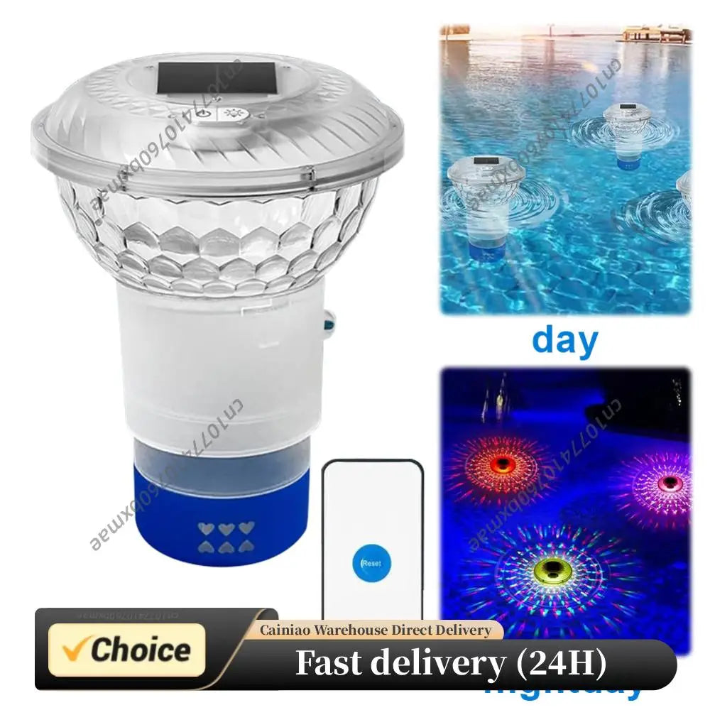 Solar Powered Adjustable Pool Chlorine Dispenser Colorful Lights