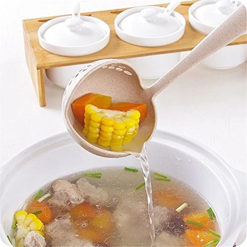 2-in-1 Soup Spoon & Strainer Long Handle Colander Spoon