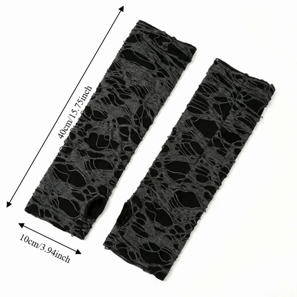 Punk Fingerless Arm Warmers – Hollow Knit Sleeves Unisex