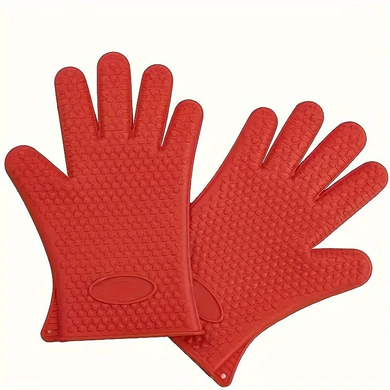 1 Pair Heat Resistant Kitchen Gloves Non-slip Waterproof Silicone