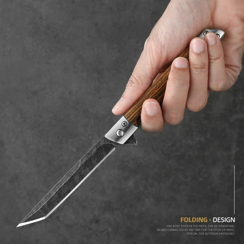 Stainless Steel Folding Pocket Knife – Wood Handle | 9.3cm Blade