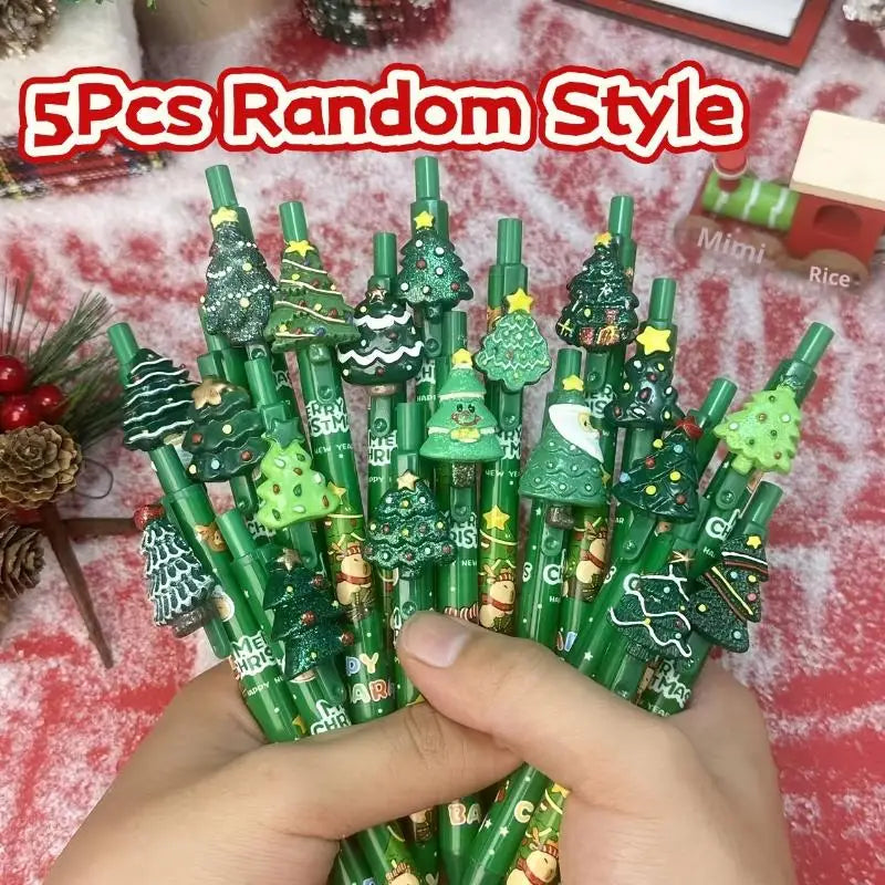 5-Pack Christmas Gel Pens – Santa, Snowman & Tree Designs