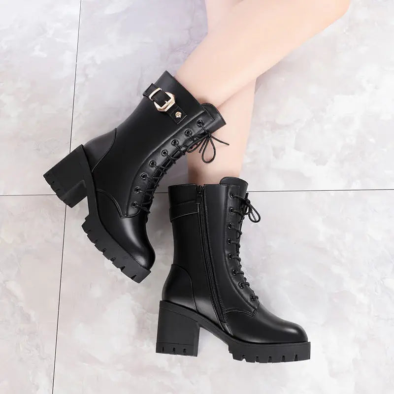 Women's Winter Ankle Boots – Suede Block Heel Zip Booties