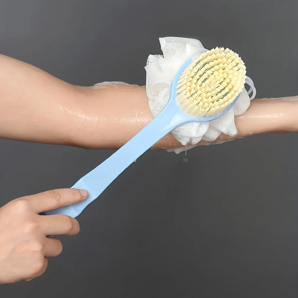 Long Handle Bath Brush – Loofah & Bristles Body Scrubber
