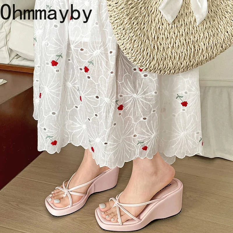 Women's Wedge Clip Toe Sandals – Narrow Band Summer Slides
