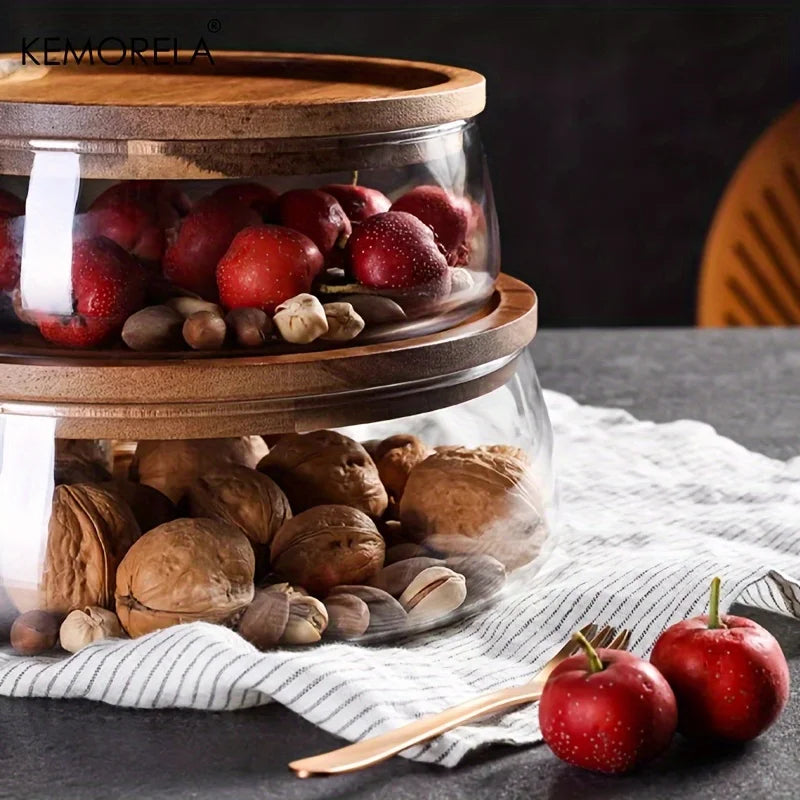 KEMORELA Glass Storage Jar with Wooden Lid | Kitchen Organizer