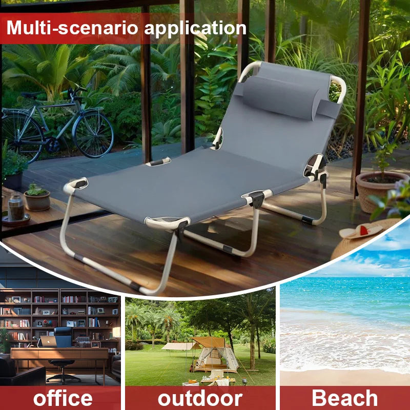 Portable Folding Recliner – Outdoor Sun Lounger with Pillow