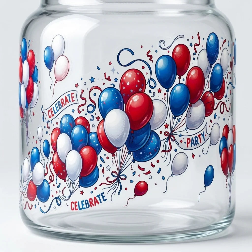 Patriotic Red White Blue Balloon UV DTF Sticker | 16oz Cup Decal