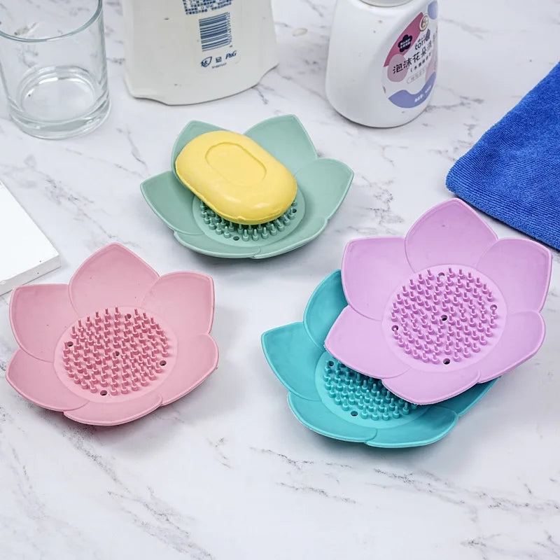 Lotus Silicone Soap Dish with Drainage | Eco-Friendly Holder