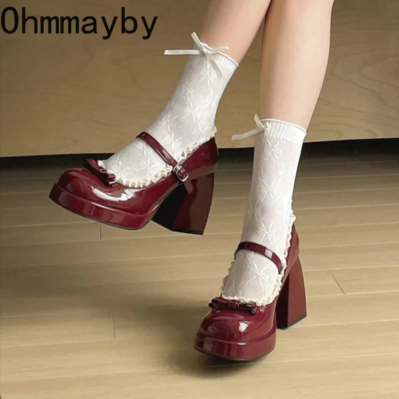 Women's Y2K Mary Jane Heels – Butterfly-Knot Black Pumps