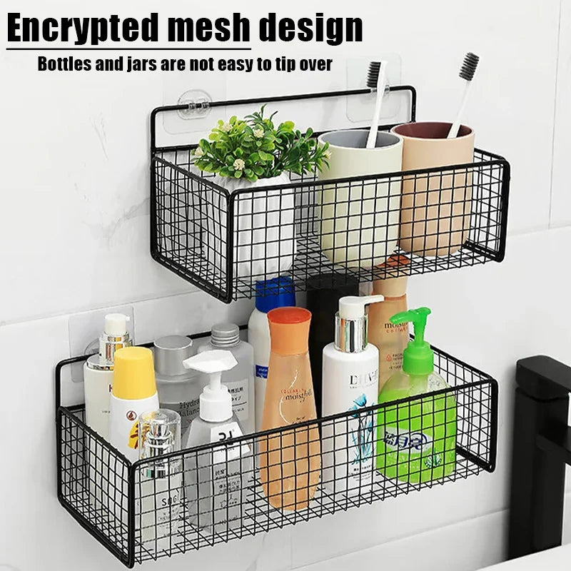 Wall-Mounted Storage Rack – No Drilling Metal Shelf