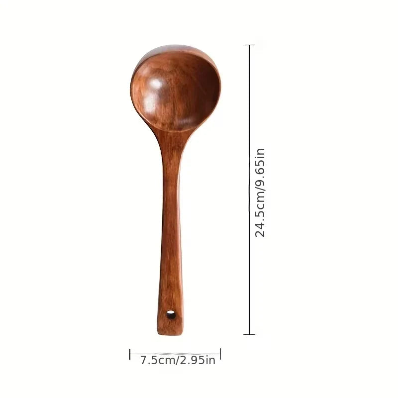 Solid Wood Non-Stick Cooking Spoon & Soup Ladle | Kitchen