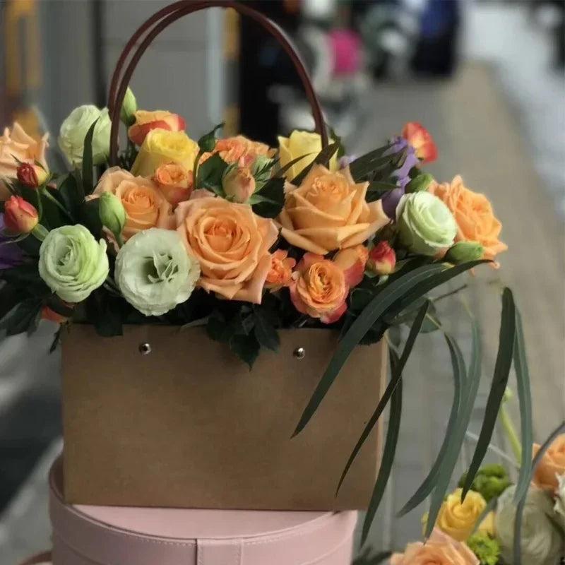 Flower Paper Box Bucket PVC Florist Packaging 22x11x10cm Wrapping