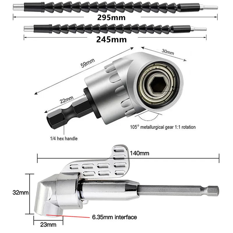 105 Degree Right Angle Drill Adapter Flexible Shaft Extension Bit