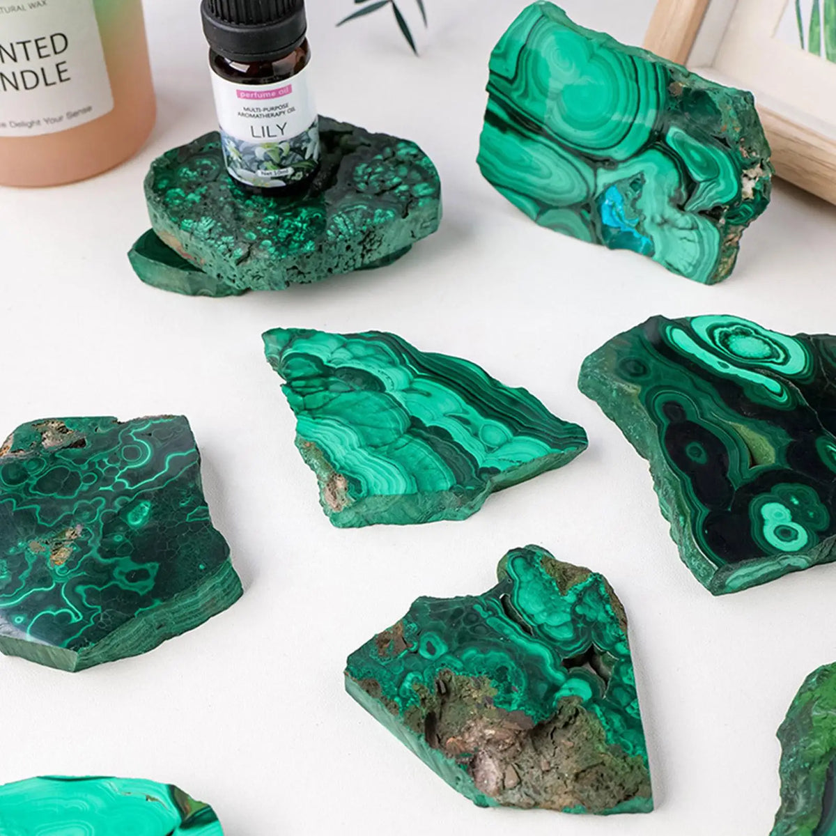 Natural Malachite Raw Stone Slice | Mineral Specimen & Décor